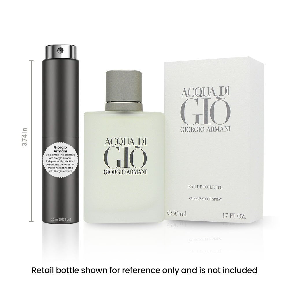 Acqua Di Gio EDT Travel Spray for Men 5ml Portable Atomizer Aquatic Fresh Cologne Bergamot for Bath Time, Home Spa and Personal Care