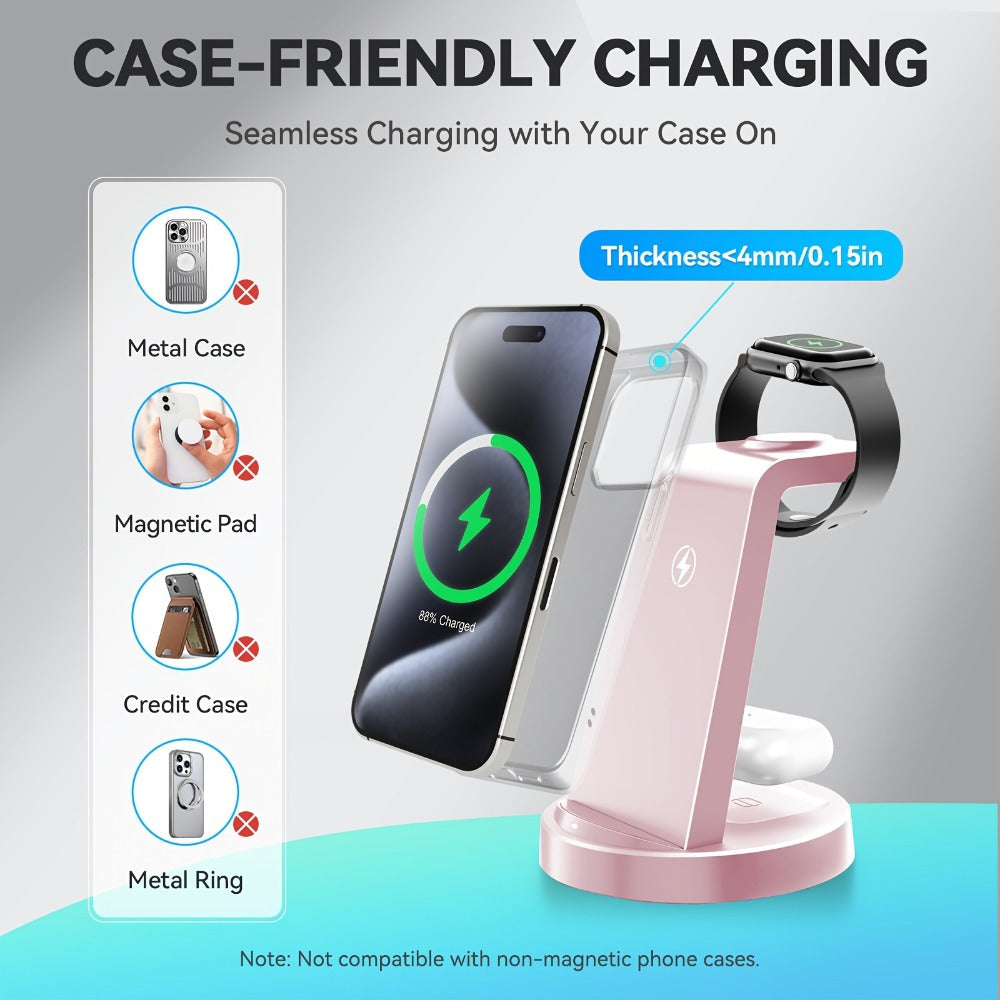 Wireless Charging Station, 3-in-1 Multi-Style Dock for iPhone, Samsung Galaxy, Apple Watch and AirPods