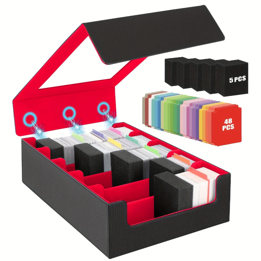 Trading Card Storage Box 5-Row 3900+ Capacity – Card Deck Case with 48 Colorful Dividers & 5 Foam Supporters for MTG Commander Yu-Gi-Oh
