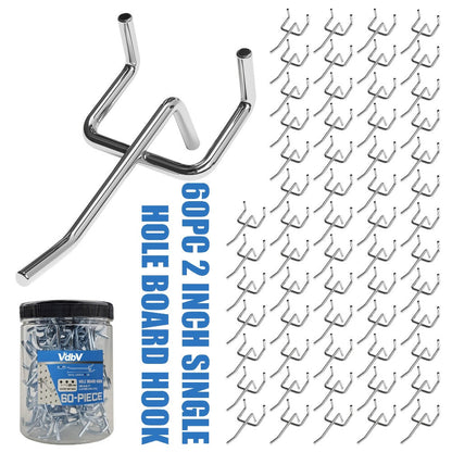 Pegboard Hooks 60pcs Stainless Steel 2 Inch Single Hole – 1-Inch Spacing Board Hooks for Tool Organization in Garage Workshop Warehouse