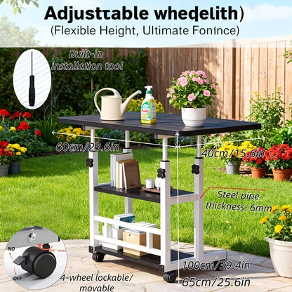 Garden Workbench, Adjustable Metal Potting Table Patio Outdoor Indoor for Garden, Patio and Yard Use