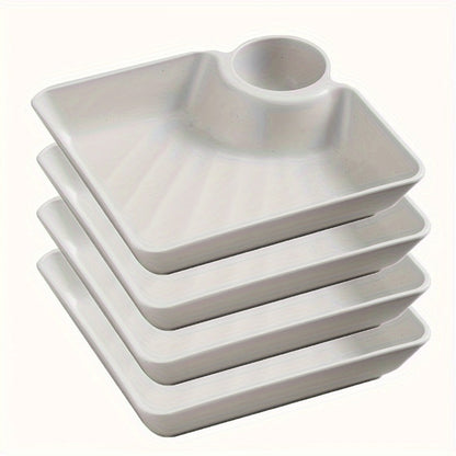 Colorful Serving Plates Set 4 Piece – BPA-Free PP Rectangular Snack, Sushi & Appetizer Plates with Dipping Sauce Compartments