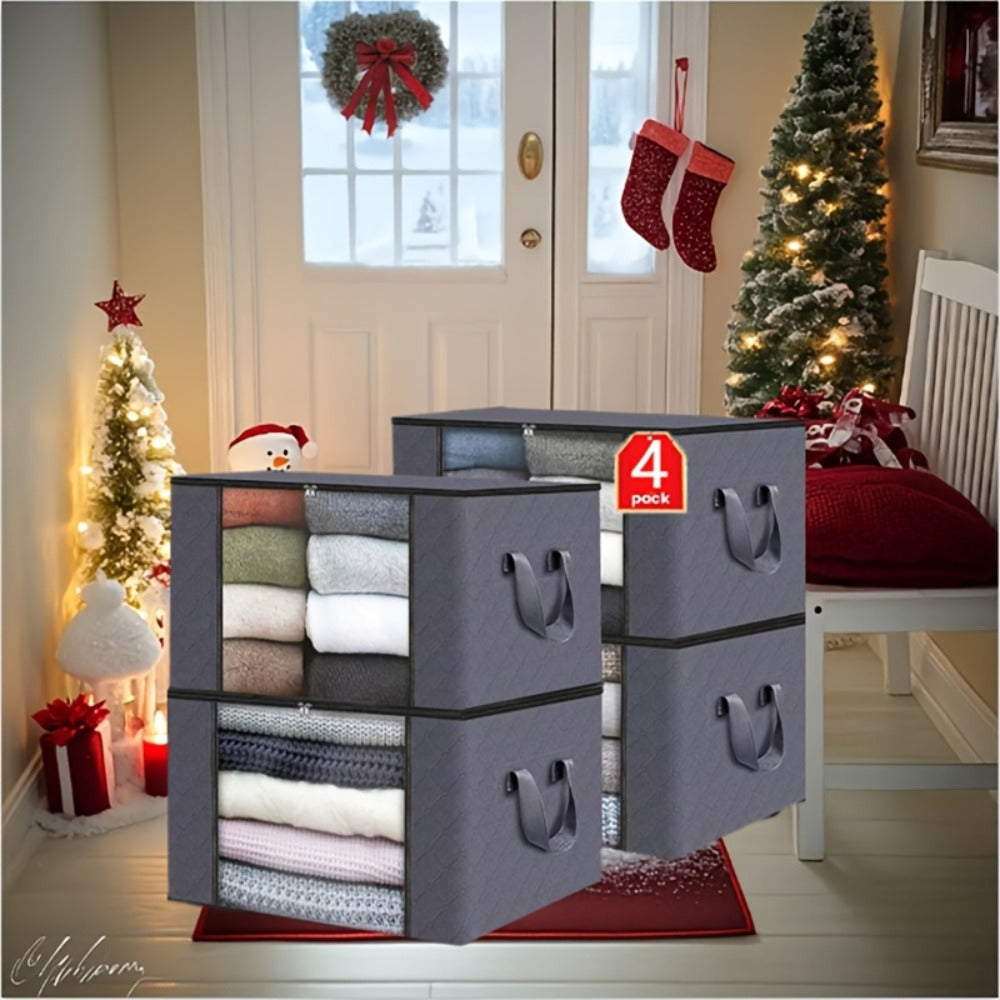 Large Capacity Storage Bags 4-Pack – 23.78 Gallon Foldable Closet Organizer Bins with Reinforced Handles for Clothing, Blankets, Comforters