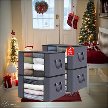 Large Capacity Storage Bags 4-Pack – 23.78 Gallon Foldable Closet Organizer Bins with Reinforced Handles for Clothing, Blankets, Comforters
