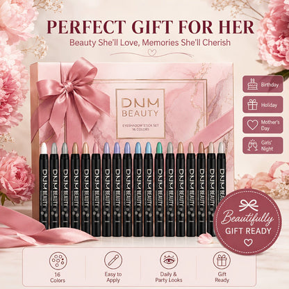 Highly Pigmented Eyeshadow Stick Set 16 Colors Waterproof Matte & Shimmer Eye Makeup Pencil Kit