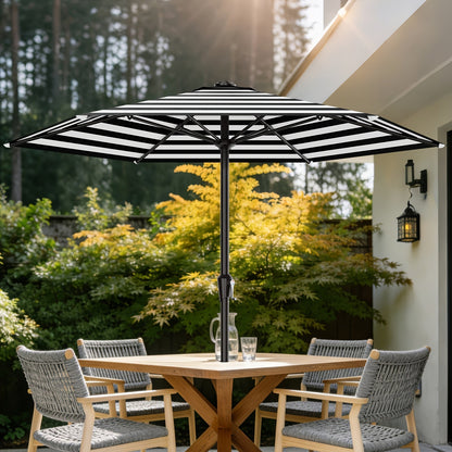 Patio Umbrella shown in the Black & White Striped, 9FT option