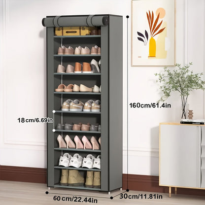 Shoe Cabinet, Furn Mivo Tall Gray Fabric-Cover Organizer with 7-Layer and 9-Layer Configurations