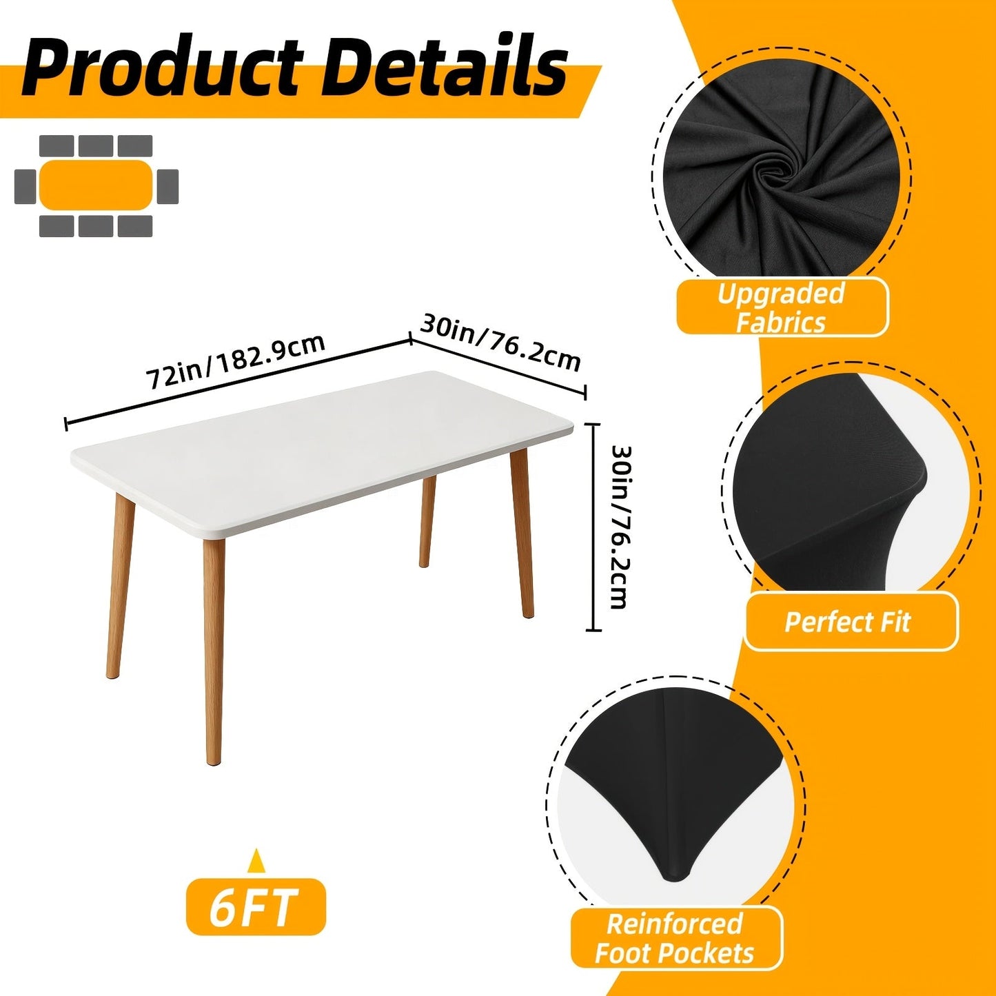 6 Pack Spandex Table Covers for 6ft Rectangular Tables – Fitted Stretch Tablecloths Wrinkle Resistant Washable Reusable for Wedding Party