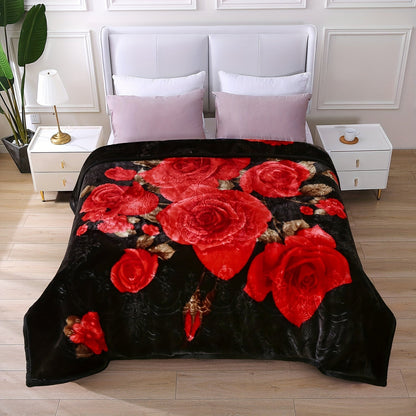 Reversible Plush Blanket 2-Ply 520GSM Milk Velvet - Queen King Size Blanket with Vibrant Animal & Floral Designs