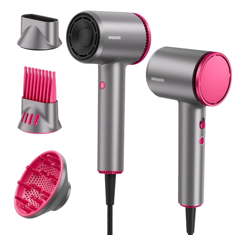 FZ201-Style 1875W Hair Dryer with Circular Rear Intake, Gray or White Finish and Three Pictured Attachments