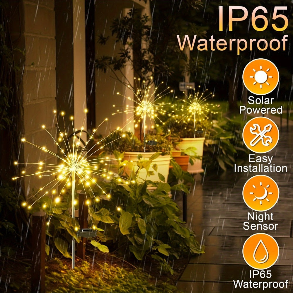 Solar Garden Lights Firework Stakes with 60-420 LEDs, 8 Modes, Flexible Copper Wire and Color Options