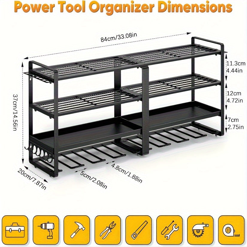 Wall Mounted Power Tool Organizer Rack, Metal Drill Holder with 2/3/4 Layer Floating Shelf, Garage Tool Storage for Cordless Drills