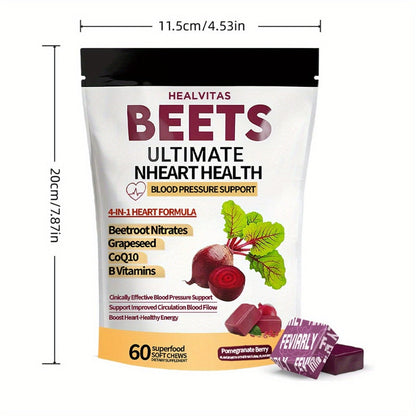 Super Beet Chewable Gummies with CoQ10 Grape Seed Extract & B Vitamins for Bath Time, Home Spa and Personal Care