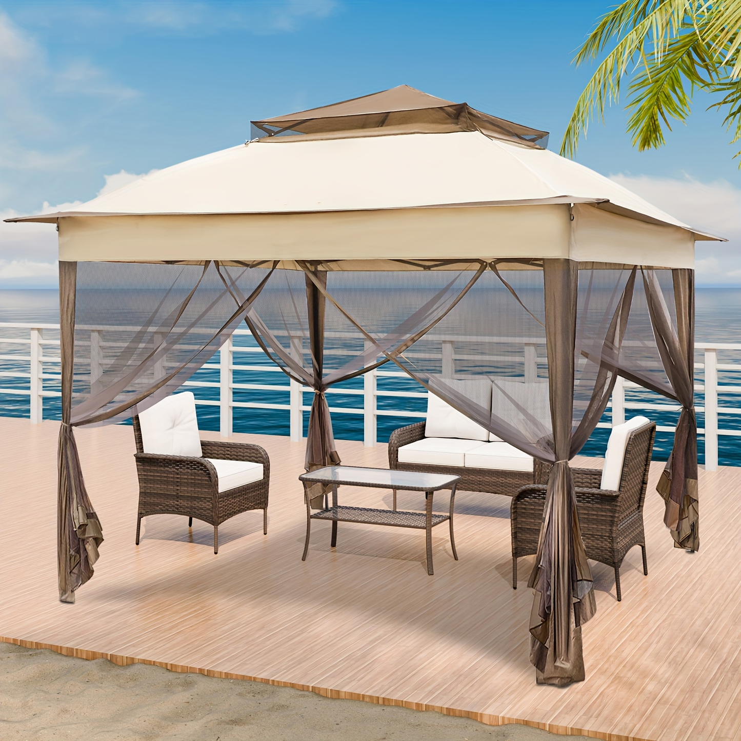 Instant Gazebo Tent 11x11 FT Mosquito Netting No Assembly Required for Garden, Yard and Pest Management