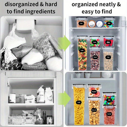 Pantry Jar Food Storage Organizer with Black Flip-Top Lids, Labels and Six Available Set Sizes