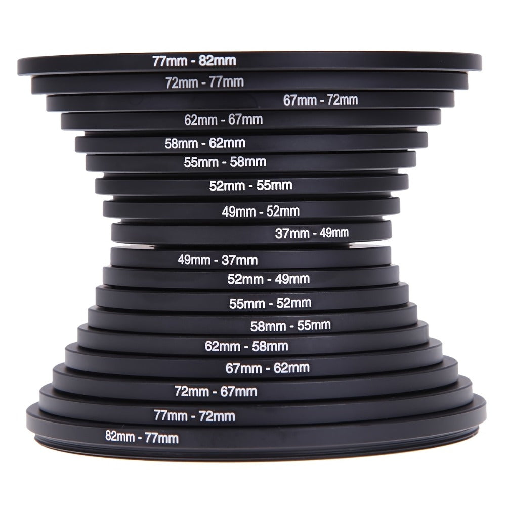 Step-Up Step-Down Lens Filter Adapter Rings 18pcs Set for DSLR Camera 37-82mm Aluminum Alloy Filter Ring Kit Compatible with Canon Nikon