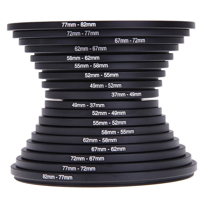 Step-Up Step-Down Lens Filter Adapter Rings 18pcs Set for DSLR Camera 37-82mm Aluminum Alloy Filter Ring Kit Compatible with Canon Nikon