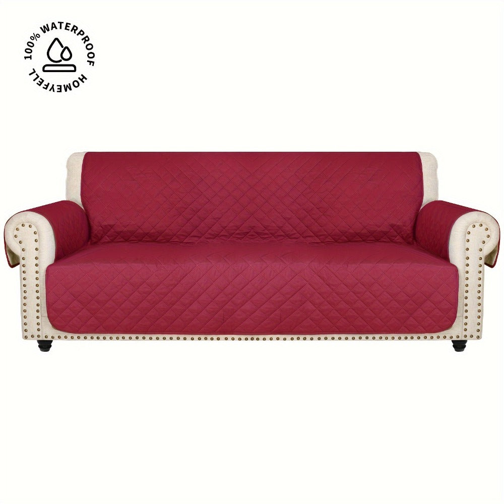 Sofa Cover Quilted Microfiber Three-Seat Panel Set with Two Foam Tubes, Straps and Side Pocket