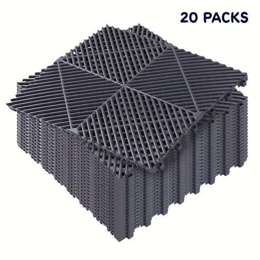 Interlocking Garage Floor Tiles 20-Pack – 16"x16" Drainage Floor Mat, Non-Slip PP Tiles for Garage, Car Wash