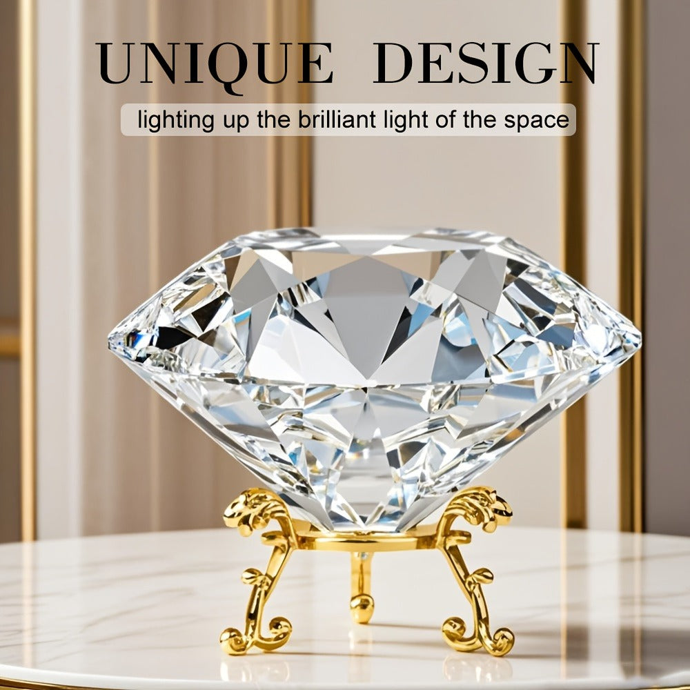 Crystal Sun Catcher with Gold Stand – Quadrilateral Decorative Crystal Stone Paperweight Rainbow Light Prism for Living Room Bedroom Home