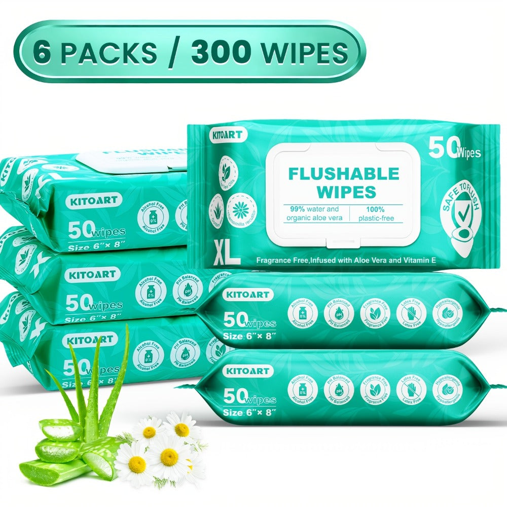 Flushable Wet Wipes Adult XL Unscented No Alcohol Septic Safe Toilet Wipes Portable Family Size for Bathroom Outdoor Camping Travel Hygiene