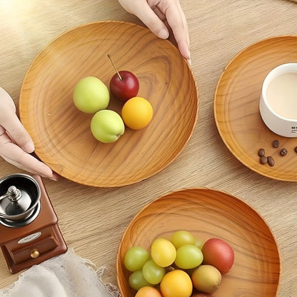 10pcs Wood Grain Dinner Plates Set – Round Striped Plastic Serving Trays for Home Kitchen Dessert Shop Restaurant