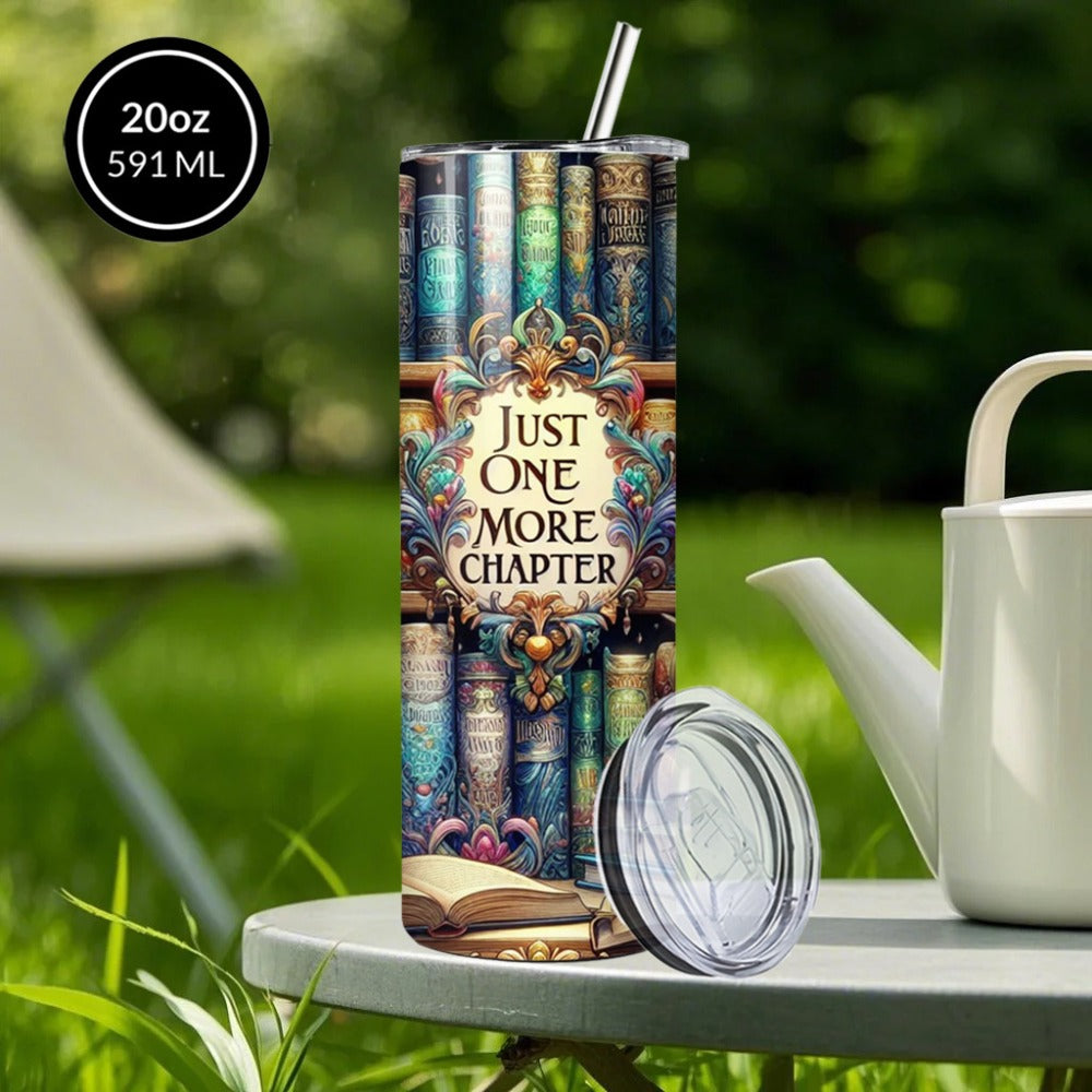 Insulated Tumbler Drinkware Bookshelf Graphic by SAXUMOUT, 20oz Stainless Steel Cup with Lid and Straw