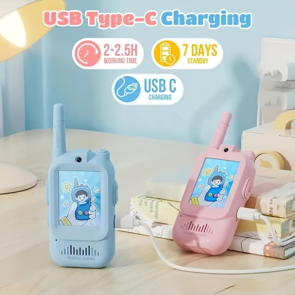 2-Pack Kids Walkie Talkie Toy 2.4GHz, Video Call, Voice Changer & HD Camera, Long-Range Wireless Communication