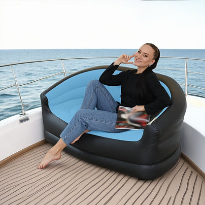 Coffee-and-Black Inflatable Sofa Bed with Raised Arms, Curved Backrest and Single Color Option