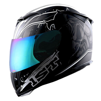 Motorcycle Helmet Full-Face Shell with Tinted and Spare Clear Shields, Quick-Release Buckle, Nine Styles and S-XL Sizes