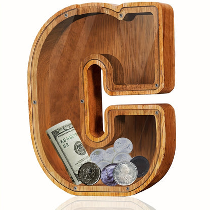 Personalized Wooden Piggy Bank for Kids – A-Z Alphabet Letter Initial Coin & Bill Savings Bank for Boys & Girls