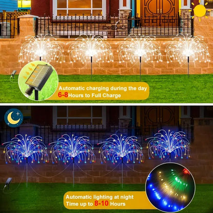 Solar Garden Light Firework Stakes with 8 Modes, 4 or 12-Pack Choices and White or Multicolor LEDs