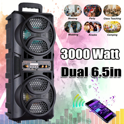 Portable PA Speaker Dual 6.5-Inch RGB Karaoke System with TWS, USB, AUX, FM and Remote Control
