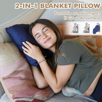 4-in-1 Travel Blanket Airplane – Soft Fleece Poncho Pillow Lumbar Support with Built-in Zipper Bag, Lightweight Packable 40x60in Blanket