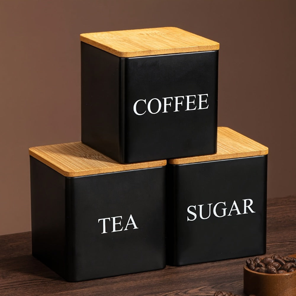 Black & White Ceramic Storage Jars Set of 3 – Airtight Kitchen Canisters for Coffee Beans, Tea, Sugar & Spices