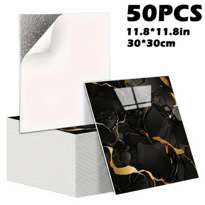 Peel and Stick Wall Tiles 50/100pcs – PVC Marble Self-Adhesive Vinyl Panels for Bathroom Shower Kitchen Living Room TV Backdrop