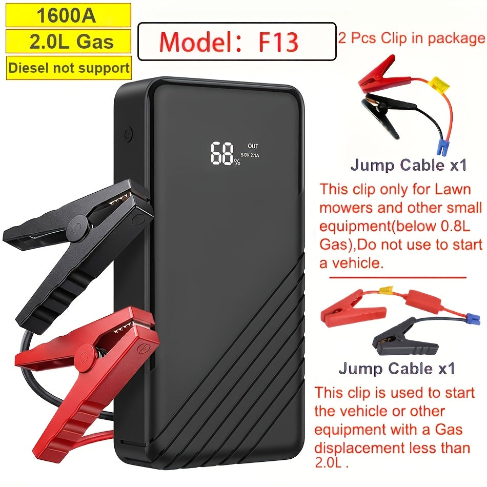 12V Jump Starter with F07, F13, F19 or F03 Black Model Options, Digital Display, LED Light and USB Connections
