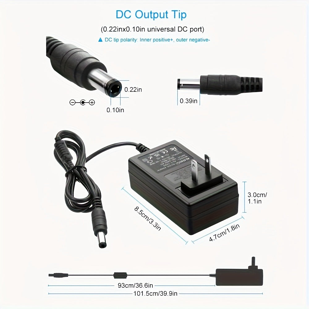 Fixed 12V 3A AC/DC Power Adapter with 36W Label, US Plug and Ten Interchangeable Connector Tips