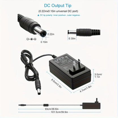 Fixed 12V 3A AC/DC Power Adapter with 36W Label, US Plug and Ten Interchangeable Connector Tips