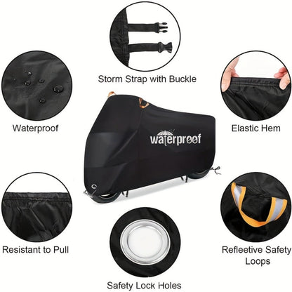 Motorcycle Cover Heavy Duty 210D – Waterproof, UV & Tear Resistant Motorbike Cover with Lock Holes | All-Weather Outdoor Protection