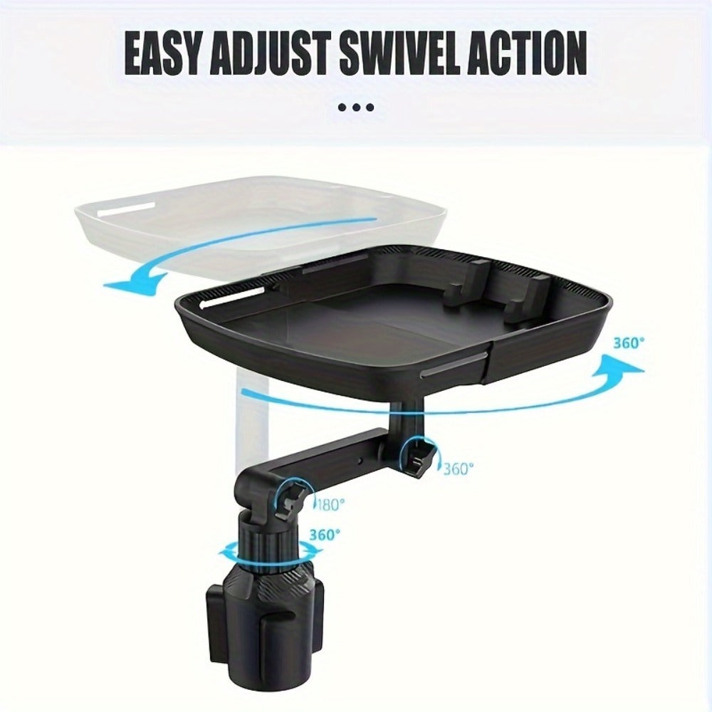 3-in-1 Car Cup Holder Tray with Phone Holder – Dual Expandable Base, ABS Adjustable 360° Rotating Bracket