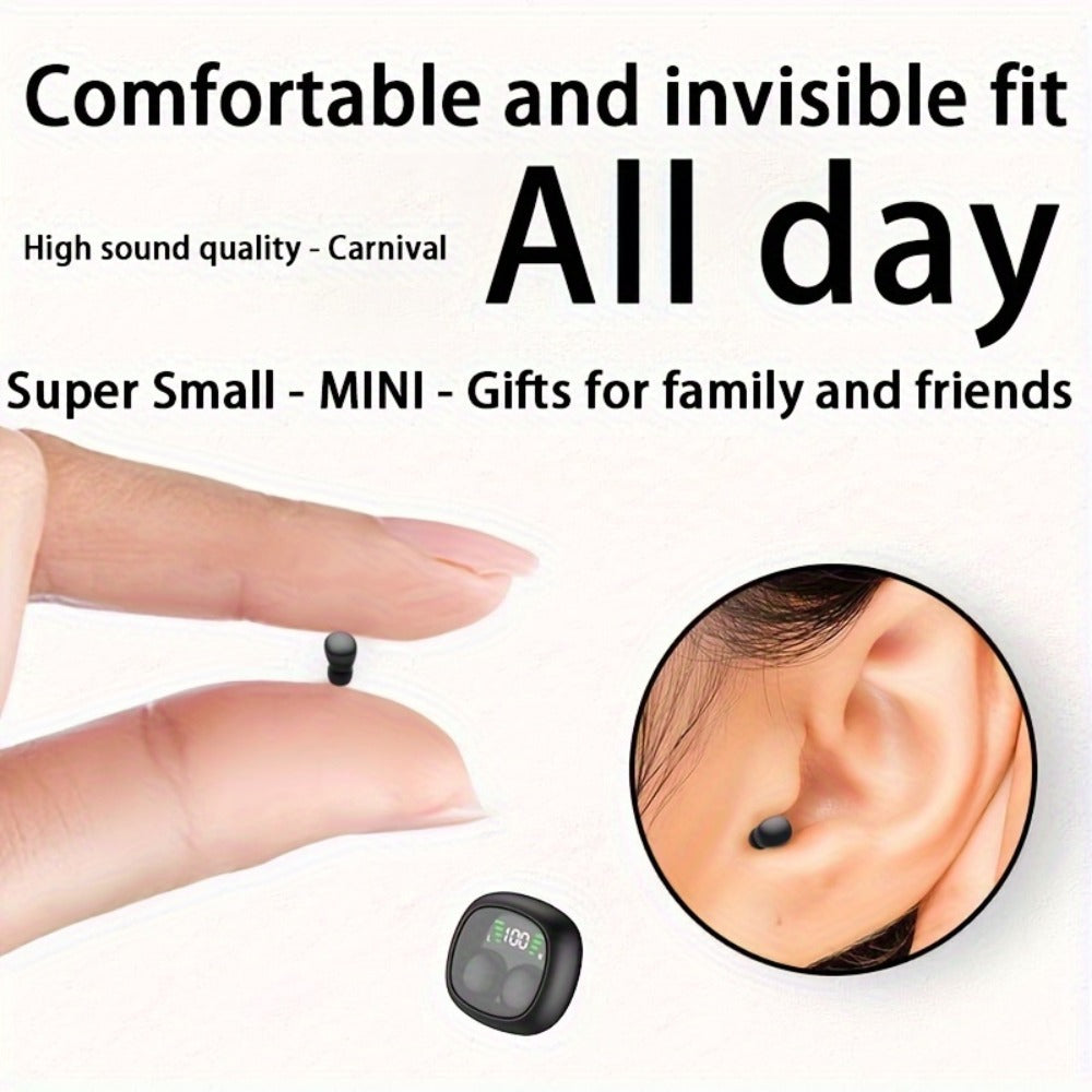 Wireless Earbuds Ultra-Small In-Ear with Touch Control, Built-In Mic and LED Case in Three Colors