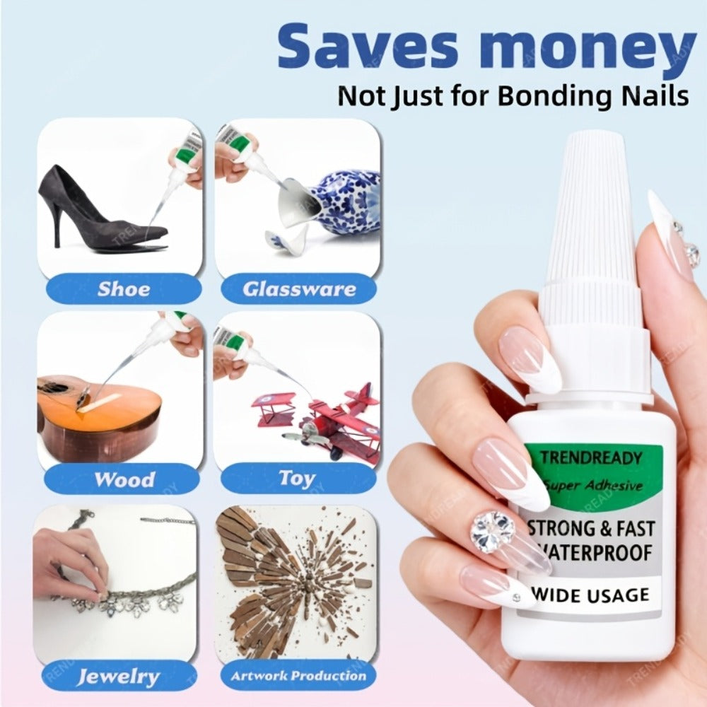 60+ Day Hold Nail Glue 4 Bottles 20g Each Super Strong Extra Hold Fast Drying No Lamp Needed Heavy Duty Adhesive for Press On Nails Fake