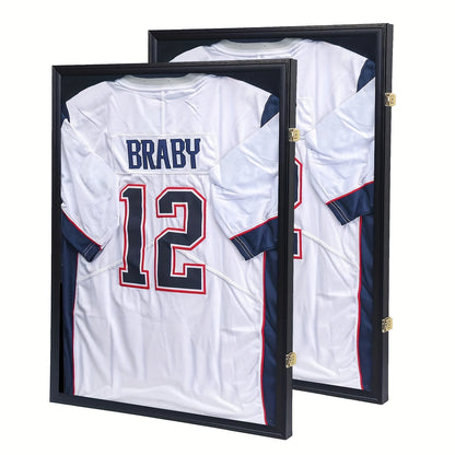 Jersey Display Case Shadow Box – Lockable UV Protection Frame for Baseball Basketball Football Soccer Hockey Sport Shirt, Matte Black