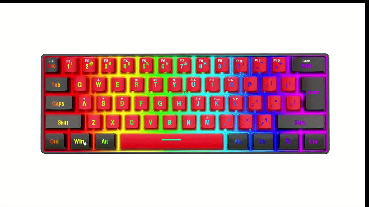 60% Mini Wired Gaming Keyboard SNPURDIRI RGB Backlit Ultra-Compact Film Keys – Space-Saving Tenkeyless Design for PC Gamers