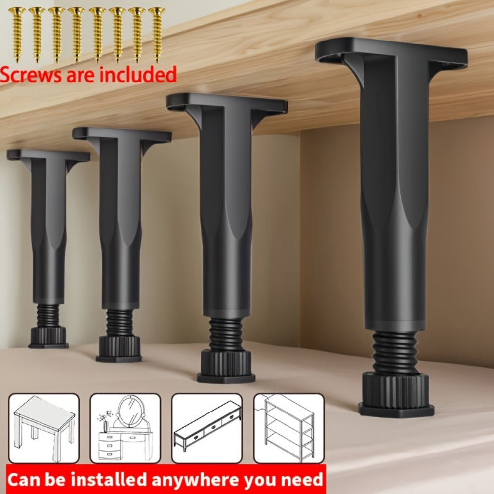 Adjustable Furniture Legs Bed Frame Support 4-Pack, Durable Plastic Feet Pads with Enhanced Grip Base for Bed Sofa Dresser