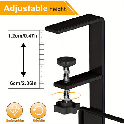 Clamp-On Cable Management Tray No Drill, Under Desk Wire Organizer Alloy Steel Mesh Holds, Fits 0.4"-2.4" Desks