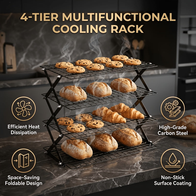 Foldable Cooling Rack for Baking, Stackable Wire Baking Rack with 4-Position Height Adjustment