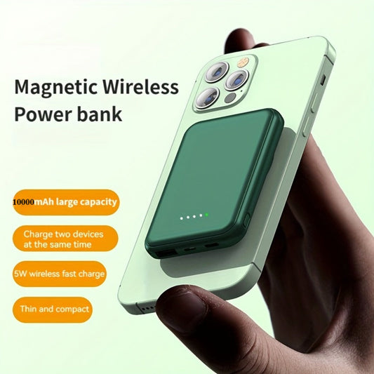 Slim Magnetic Wireless Power Bank in Black, Green, Pink, White or Purple with Included USB-C Cable