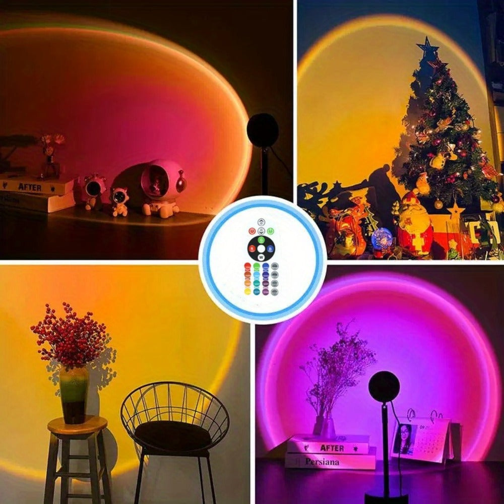 RGB Sunset Lamp Projection with Stand & Remote Control, USB Color Changing Sunset Light for Bedroom